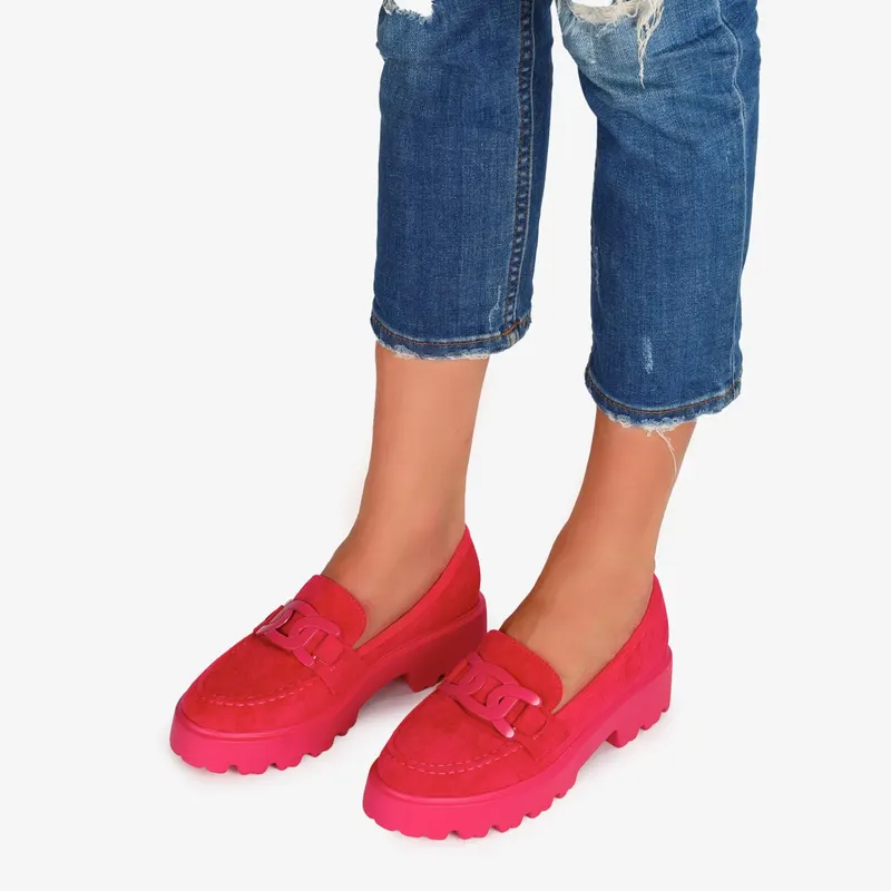 Mocasini dama din Piele Ecologica intoarsa CRL0563 FUCSIA