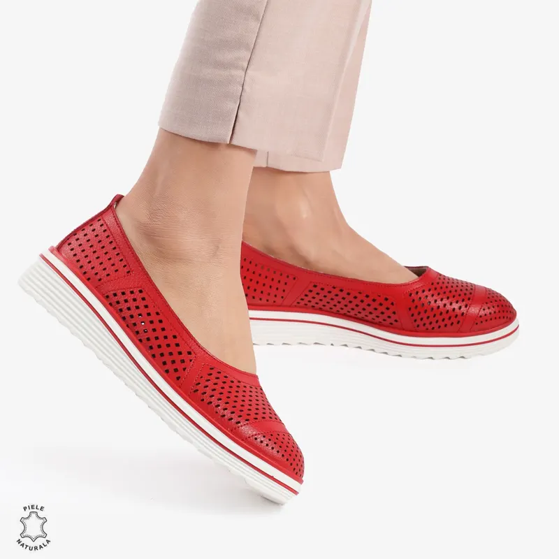 Balerini Dama Piele naturală CRL0105 ROSU