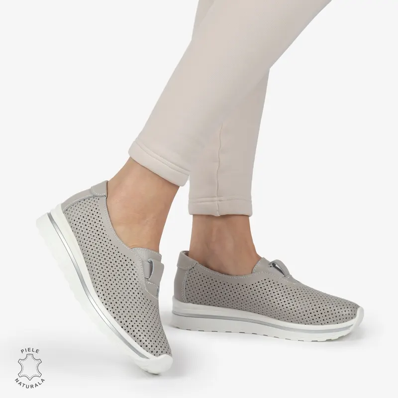 Pantofi Perforati Dama Piele naturală CRL0104 GRI