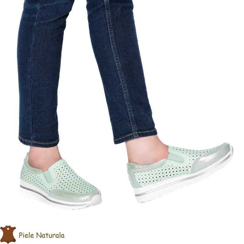 Pantofi Casual dama din Piele naturala CRL0860 VERDE