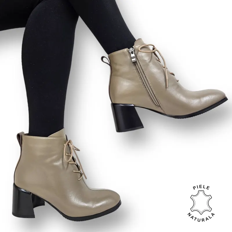 Botine DAMA din PIELE Naturala CRL0937 CULOARE: Khaki