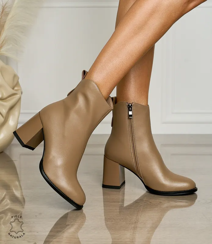 Botine DAMA din PIELE NATURALA CU TOC GROS CRL1497 Khaki