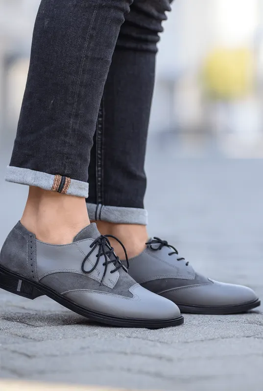 Pantofi Casual Dama din Piele Gri - TIPY