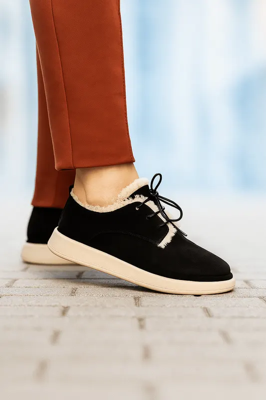 Pantofi Casual din Piele Intoarsa Neagra cu Blanita - PUF