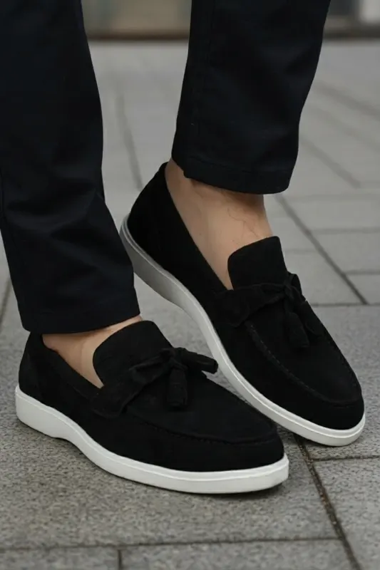 Pantofi gen Loafers din Piele Negri cu Accesoriu - VELU