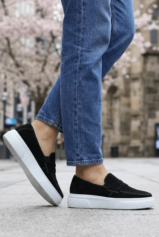 Mocasini Barbati din Piele Negri cu Talpa Sport - Brew BLACK