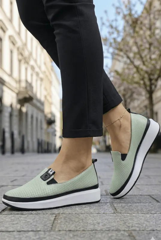 Mocasini Sport din Piele Verde - LESY MINT