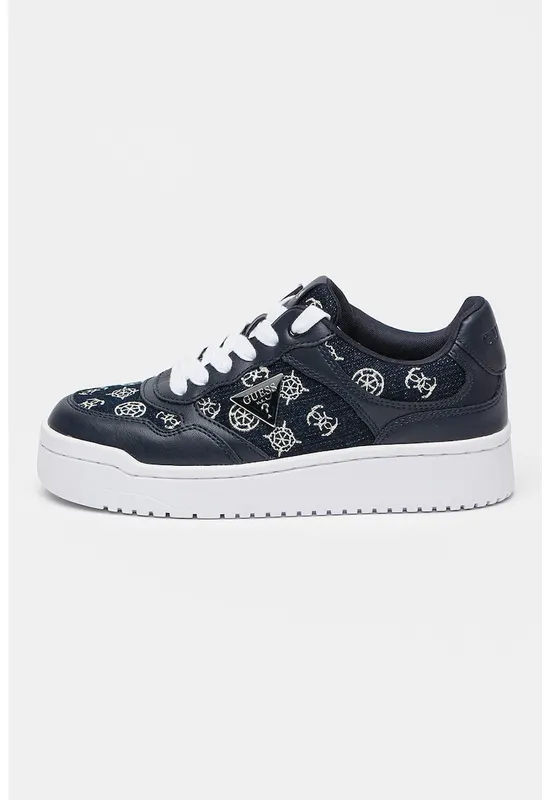 Pantofi sport de piele ecologica si material textil - Alb/Bleumarin