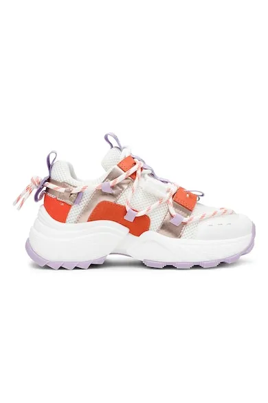Pantofi sport masivi cu garnituri de plasa Tazmania - Portocaliu mandarina/Lila/Alb murdar