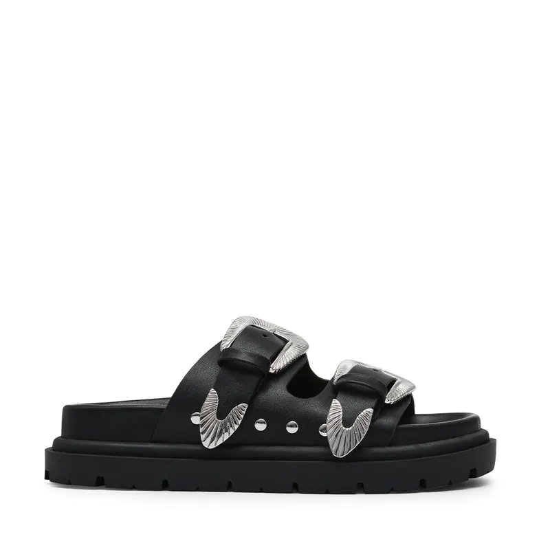 Saboți femei Steve Madden negri din piele 1469DSTOUTCASTN