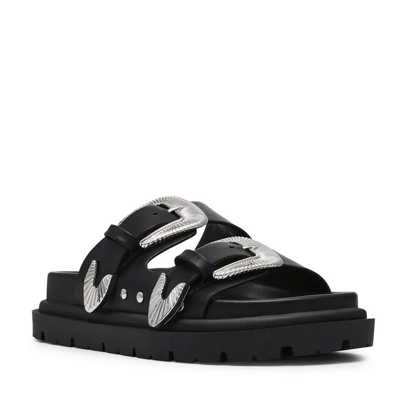 Saboți femei Steve Madden negri din piele 1469DSTOUTCASTN — imaginea 2