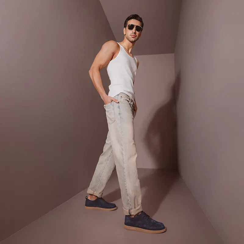 Pantofi derby bărbați bleumarin din piele întoarsă 1321BP1100VBL — imaginea 2
