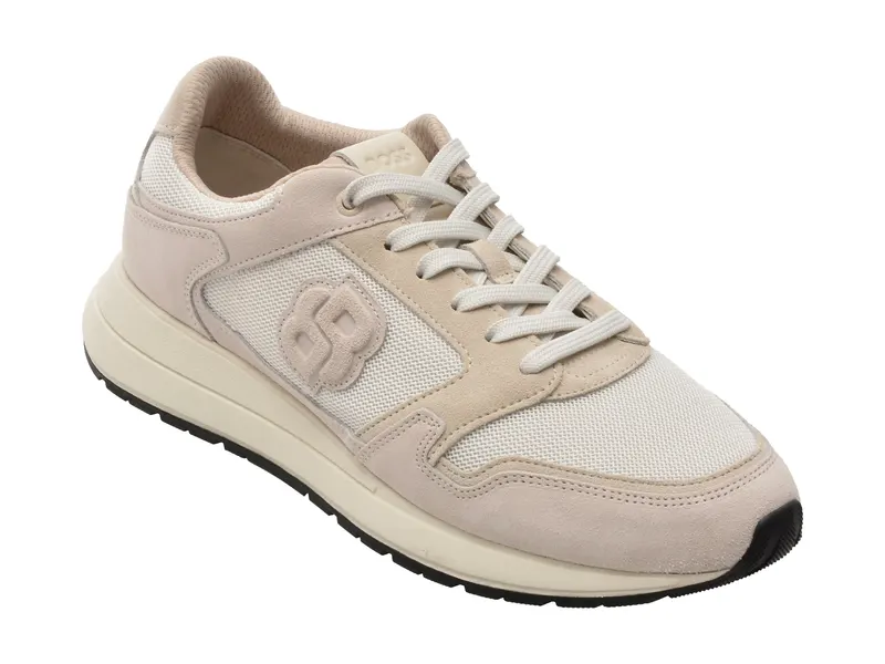 Pantofi sport BOSS albi, 4612, din material textil si piele naturala