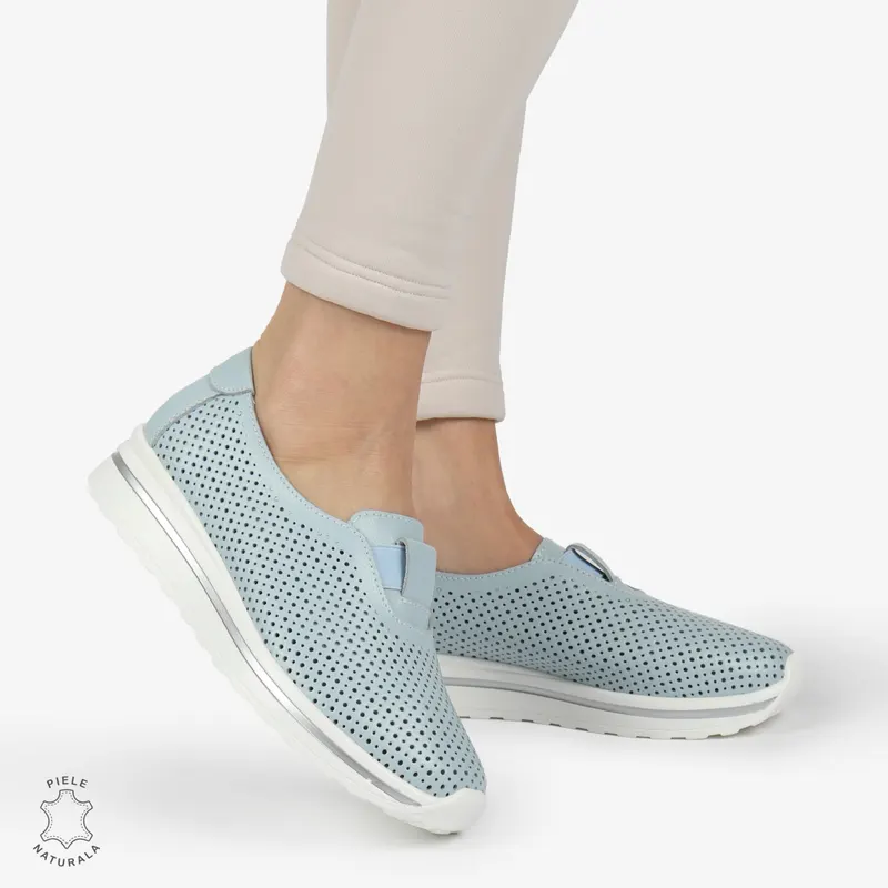 Pantofi Perforati Dama Piele naturală CRL0104 ALBASTRU