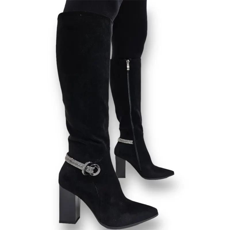 CIZME DAMA din PIELE ECOLOGICA cu FERMOAR CRL0920 CULOARE: Negru SUEDE