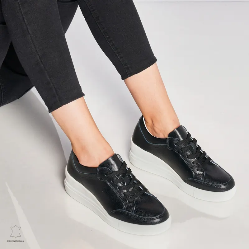 Pantofi casual de dama din piele naturala cu talpa plata CRL0034 Negri
