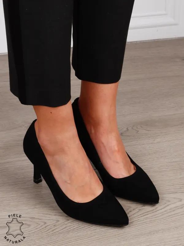 Pantofi Eleganti dama din piele naturala intoarsa model clasic CRL1575 NEGRU