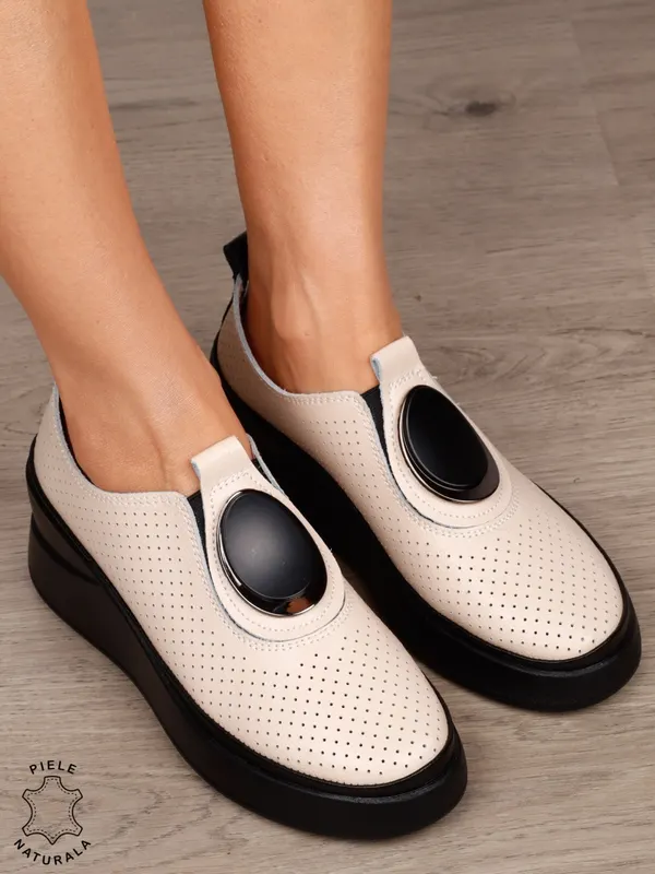 Pantofi damă din piele naturală model comod cu element decorativ frontal CRL1443 ROZ