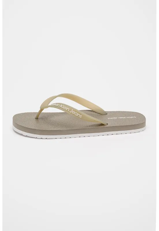 Papuci flip-flop cu logo si talpa plata - Kaki