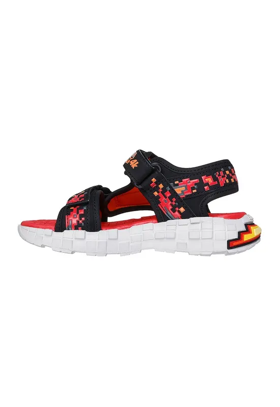 Sandale Mega Craft cu velcro si talpa plata - Negru/Portocaliu