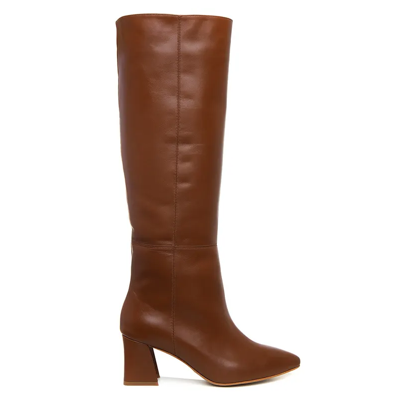 Cizme Milla Piele Naturala, Sub Genunchi, Maron-Caramel, Toc Gros - 35 / 6.5 cm - Subtire