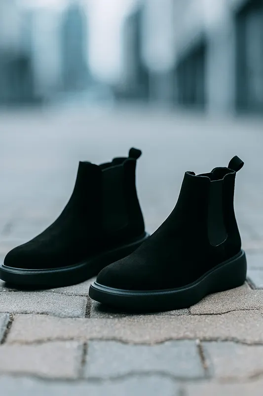 Ghete Casual Barbati din piele Intoarsa Negre - KIRK