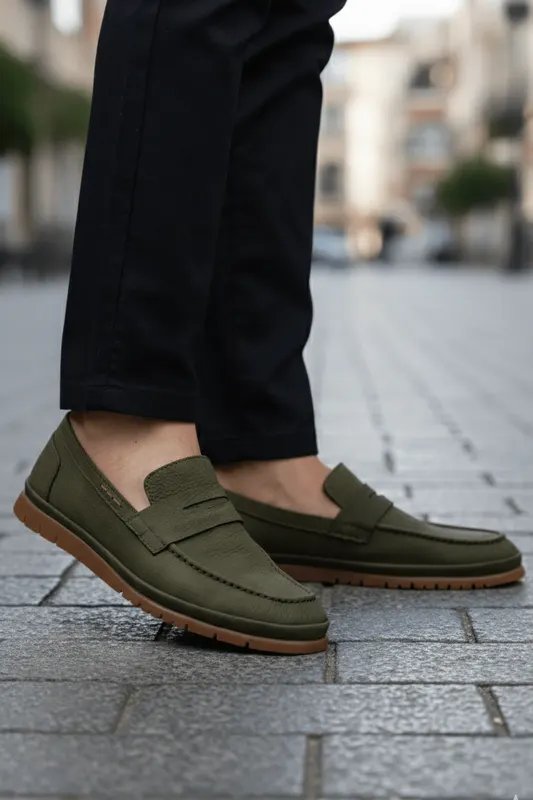 Mocasini din Piele Naturala Verde - GRO GREEN