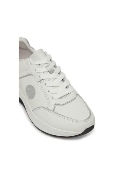 Pantofi sport dama - 96512 - Piele naturala - 41 EU - Alb/Argintiu - Alb/Argintiu