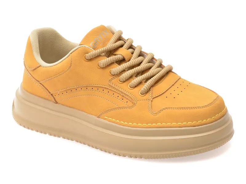 Pantofi sport galbeni, 251219, din piele naturala
