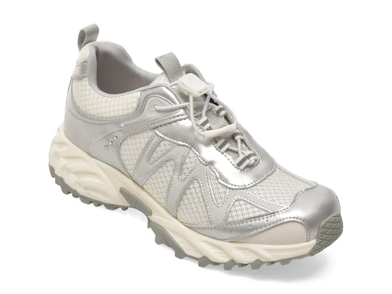 Pantofi sport argintii, 161, din material textil si piele naturala