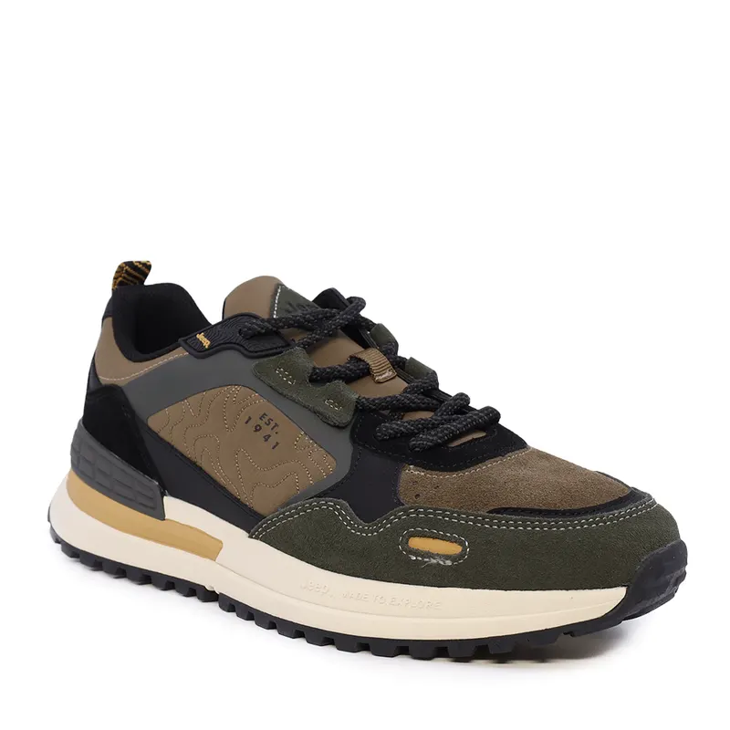 Sneakers bărbați Jeep kaki din piele întoarsă și textil 3950BP52080VKA — imaginea 2