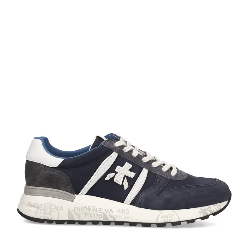 Sneakers bărbați Premiata Lander bleumarin din piele întoarsă și textil 1691bp7204bl