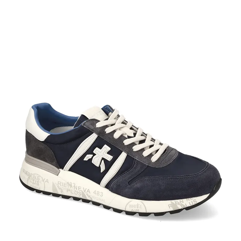 Sneakers bărbați Premiata Lander bleumarin din piele întoarsă și textil 1691bp7204bl — imaginea 2