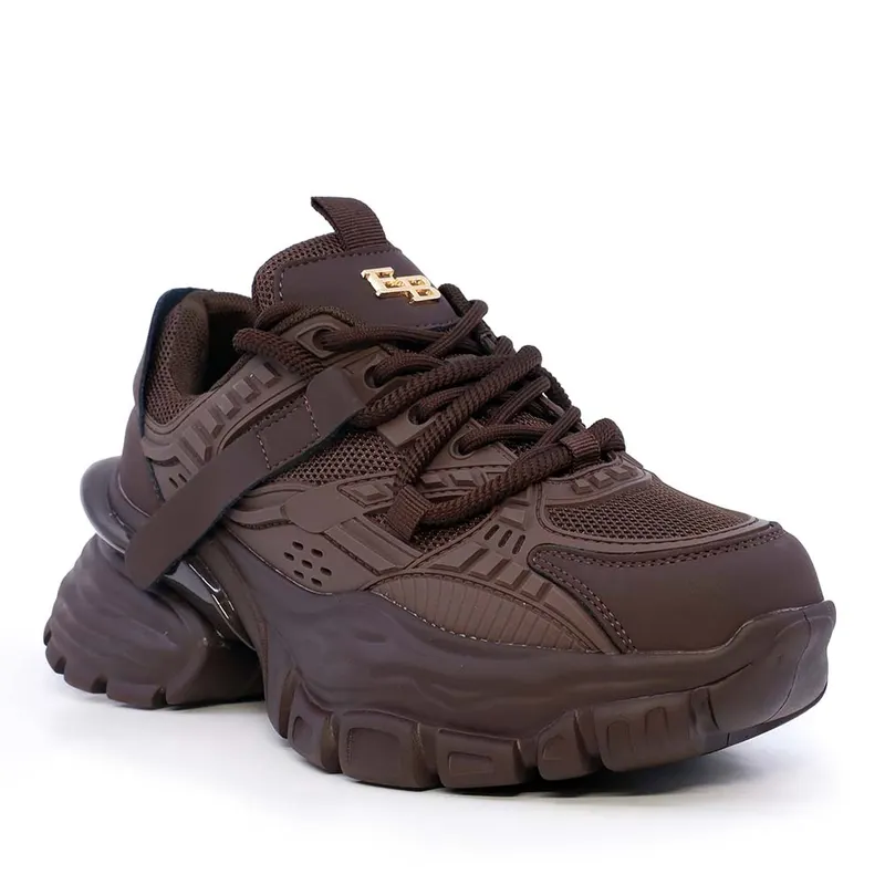 Sneakers chunky femei Enzo Bertini maro din piele și textil 3862DP181M — imaginea 2