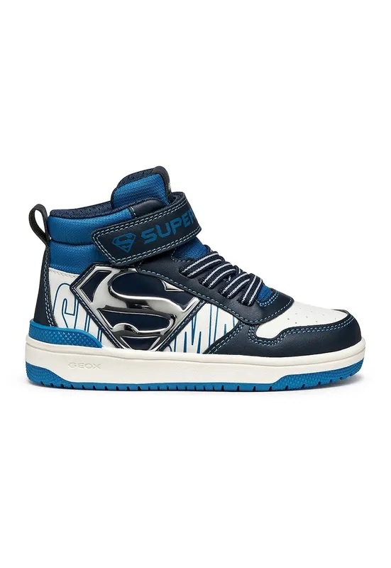 Pantofi sport cu velcro si imprimeu cu desene - Alb/Albastru