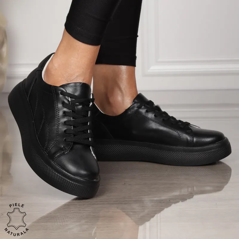 Pantofi CASUAL dama din piele naturala CU SIRET CRL1452 NEGRU