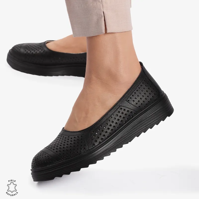 Balerini Dama Piele naturală CRL0105 NEGRU
