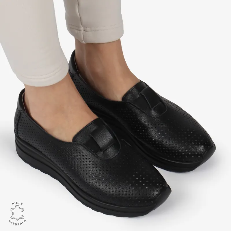 Pantofi Perforati Dama Piele naturală CRL0104 NEGRU