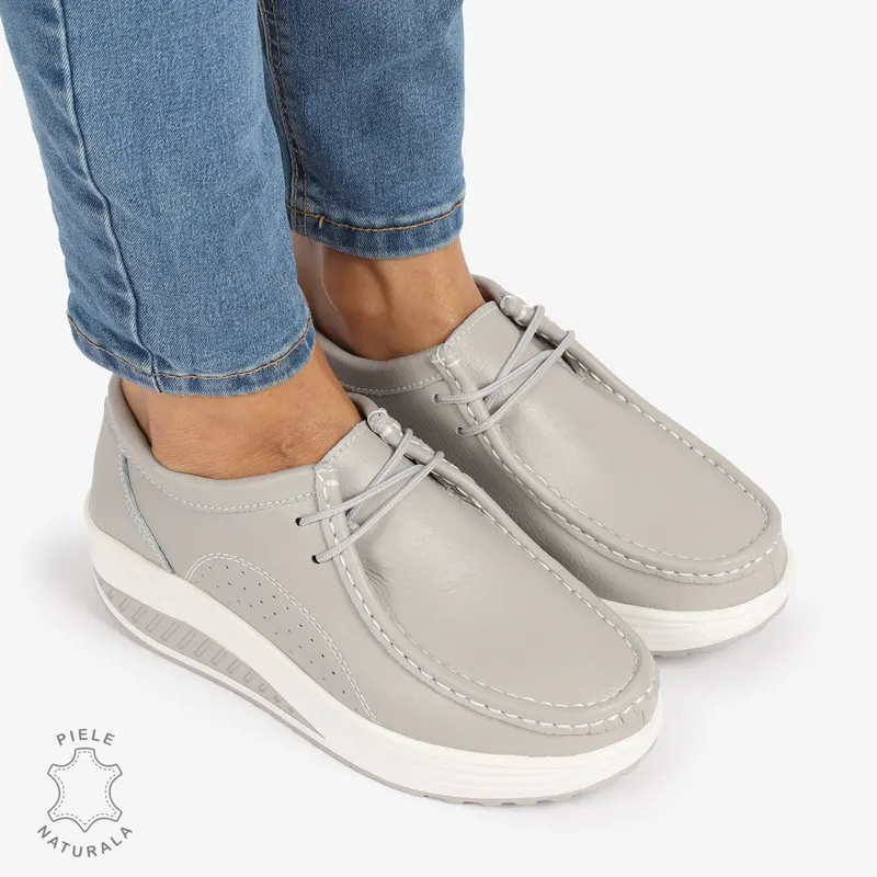 Mocasini dama din Piele Naturala CRL1219 GRI