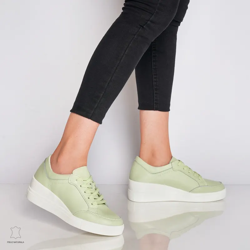 Pantofi casual de dama din piele naturala cu talpa plata CRL0034 Verde
