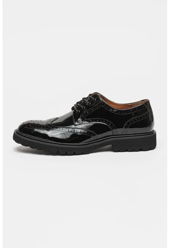 Pantofi din piele lacuita cu model brogue Mayor - Negru