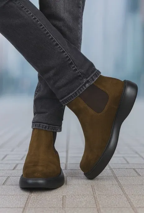 Ghete Casual Barbati din Piele Intoarsa Camel - KIRO