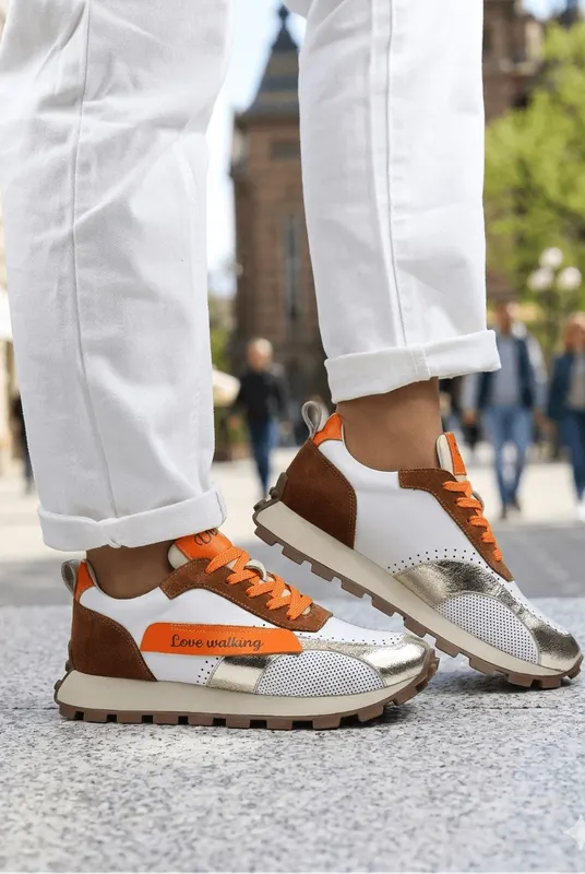 Pantofi Sport Dama din Piele Portocalii - ZINYA Orange