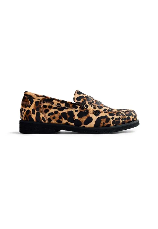 Pantofi loafer de piele cu par scurt si animal print Eveleth - Maro