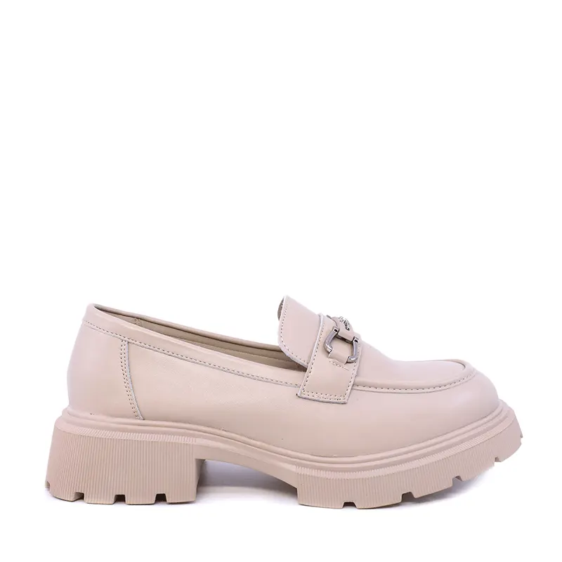 Pantofi tip loafer femei Solo Donna bej din piele 2541DP9576BE