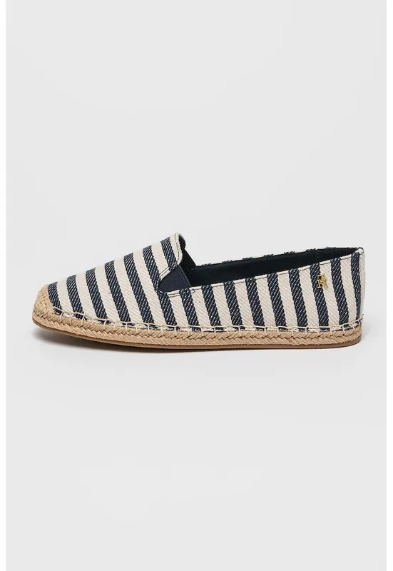 Espadrile din bumbac cu model in dungi - Alb fildes/Bleumarin