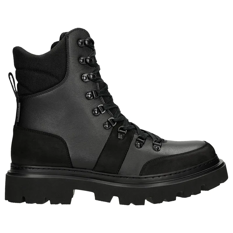 Botine biker masive negre cu îmblănire bărbați