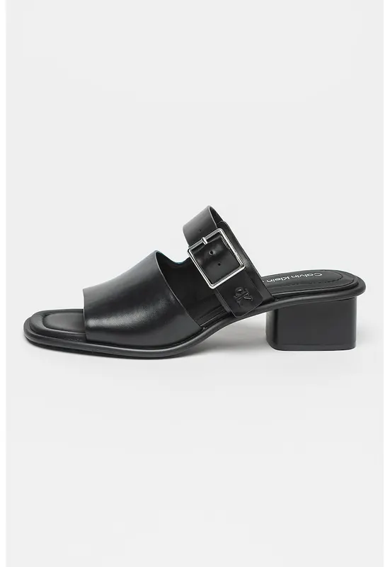 Papuci din piele cu toc - Negru