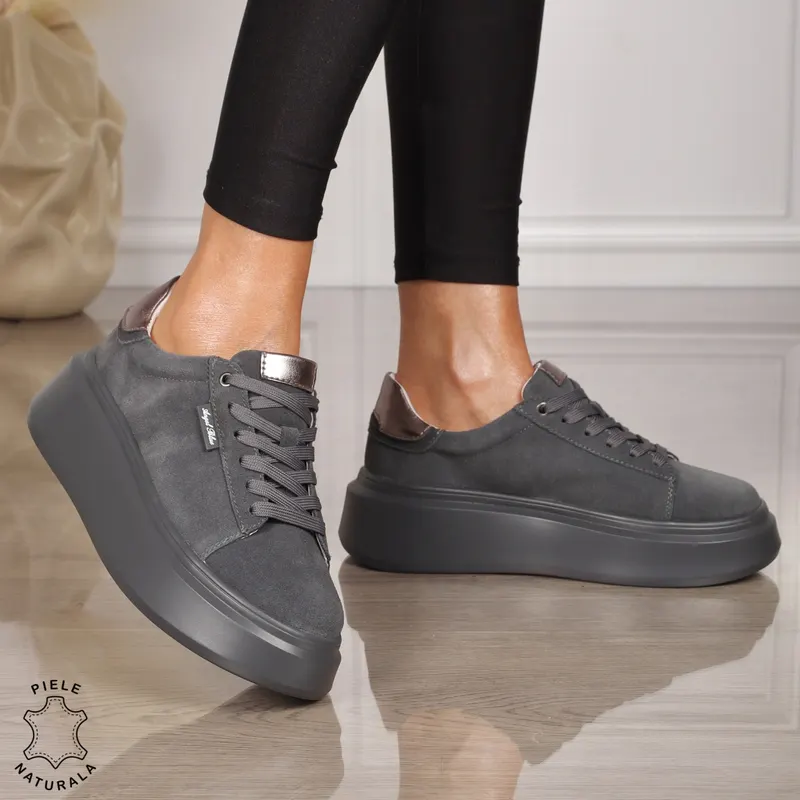 Pantofi CASUAL PIELE NATURALA robusti CRL1451 GRI