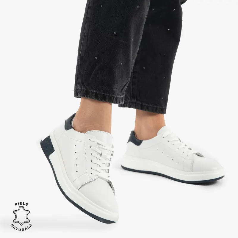 PANTOFI CASUAL DE DAMA DIN PIELE NATURALA CRL0770 ALB CU BLEUMARIN